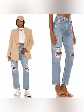 AGOLDE Light Blue Distressed Straight Leg Jeans